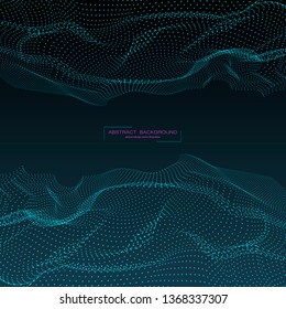  3d illuminated digital dynamic wave glowing   particles futuristic technology effect concept abstract wireframe  landscape background copy space  vector illustration