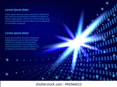 3D illuminated futuristic vector illustration.  Hi-tech Internet texture. Technical abstract background with glowing flash light effect. 