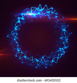 3d illuminated shapes . Neon waves with flares and flashes . Big data visualization