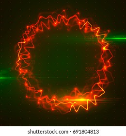 3d illuminated shapes . Neon waves with flares and flashes . Big data visualization