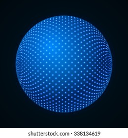 3D Illuminated Sphere. Glowing Particles. Futuristic Design Element. Hi-tech Abstract Background. Technology Concept. Vector Illustration.