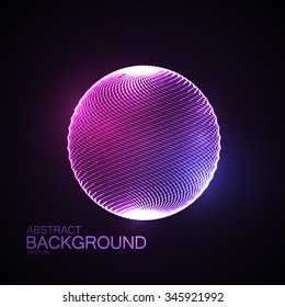 3D illuminated sphere of glowing particles and wireframe. Futuristic vector illustration. HUD element. Technology concept