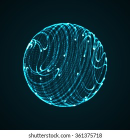 3D illuminated sphere of glowing particles. Futuristic vector illustration. HUD element. Technology concept