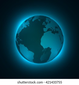 3D illuminated sphere, glowing particles. Technology concept background. Vector illustration.