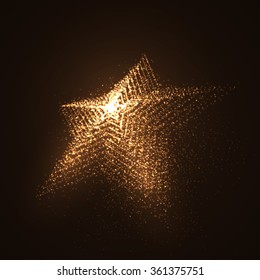 3D Illuminated Star Shape Of Glowing Particles. Futuristic Vector Illustration. HUD Element. Technology Concept