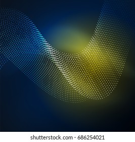 3D illuminated wave of glowing particles. HUD design element. Technology digital splash concept