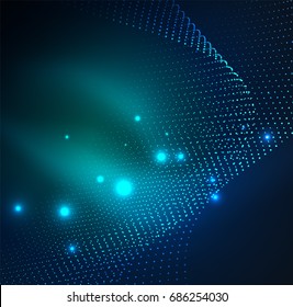 3D illuminated wave of glowing particles. HUD design element. Technology digital splash concept