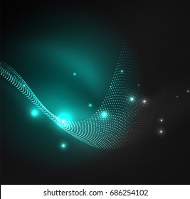 3D illuminated wave of glowing particles. HUD design element. Technology digital splash concept