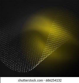 3D illuminated wave of glowing particles. HUD design element. Technology digital splash concept