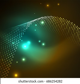 3D illuminated wave of glowing particles. HUD design element. Technology digital splash concept