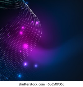 Ola iluminada 3D de partículas brillantes. elemento de diseño HUD. Concepto de salpicadura digital de tecnología