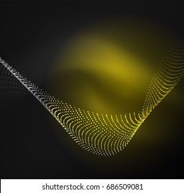3D illuminated wave of glowing particles. HUD design element. Technology digital splash concept
