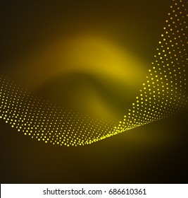 3D illuminated wave of glowing particles. HUD design element. Technology digital splash concept