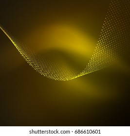 3D illuminated wave of glowing particles. HUD design element. Technology digital splash concept