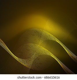 3D illuminated wave of glowing particles. HUD design element. Technology digital splash concept