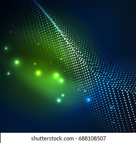 3D illuminated wave of glowing particles. HUD design element. Technology digital splash concept
