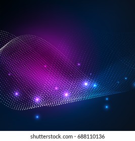 3D illuminated wave of glowing particles. HUD design element. Technology digital splash concept