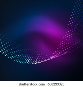 3D illuminated wave of glowing particles. HUD design element. Technology digital splash concept