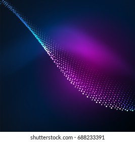 3D illuminated wave of glowing particles. HUD design element. Technology digital splash concept