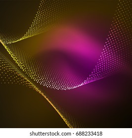 3D illuminated wave of glowing particles. HUD design element. Technology digital splash concept