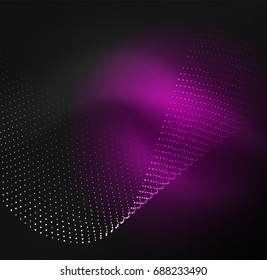 3D illuminated wave of glowing particles. HUD design element. Technology digital splash concept