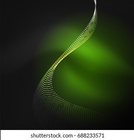 3D illuminated wave of glowing particles. HUD design element. Technology digital splash concept
