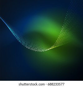 3D illuminated wave of glowing particles. HUD design element. Technology digital splash concept