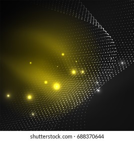 3D illuminated wave of glowing particles. HUD design element. Technology digital splash concept