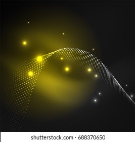 3D illuminated wave of glowing particles. HUD design element. Technology digital splash concept
