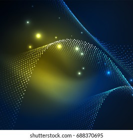 3D illuminated wave of glowing particles. HUD design element. Technology digital splash concept