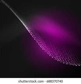 3D illuminated wave of glowing particles. HUD design element. Technology digital splash concept
