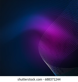 3D illuminated wave of glowing particles. HUD design element. Technology digital splash concept