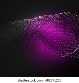 3D illuminated wave of glowing particles. HUD design element. Technology digital splash concept