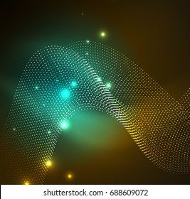 3D illuminated wave of glowing particles. HUD design element. Technology digital splash concept