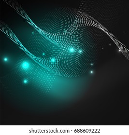 3D illuminated wave of glowing particles. HUD design element. Technology digital splash concept