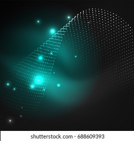 3D illuminated wave of glowing particles. HUD design element. Technology digital splash concept