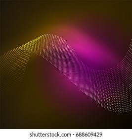 3D illuminated wave of glowing particles. HUD design element. Technology digital splash concept