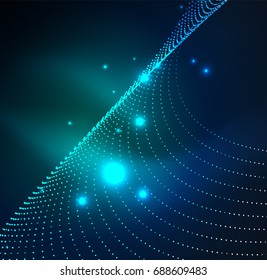 Ola iluminada 3D de partículas brillantes. elemento de diseño HUD. Concepto de salpicadura digital de tecnología