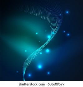 3D illuminated wave of glowing particles. HUD design element. Technology digital splash concept
