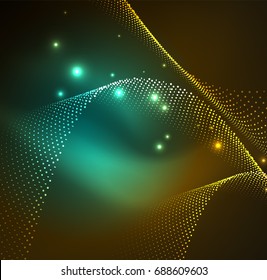 3D illuminated wave of glowing particles. HUD design element. Technology digital splash concept