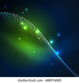 3D illuminated wave of glowing particles. HUD design element. Technology digital splash concept