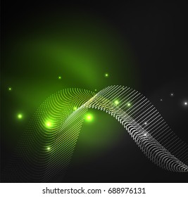 3D illuminated wave of glowing particles. HUD design element. Technology digital splash concept