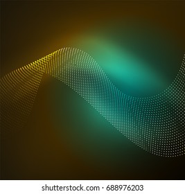 3D illuminated wave of glowing particles. HUD design element. Technology digital splash concept