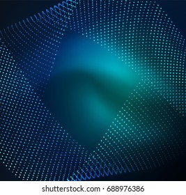 3D illuminated wave of glowing particles. HUD design element. Technology digital splash concept