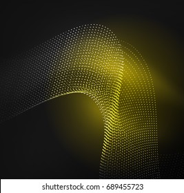 3D illuminated wave of glowing particles. HUD design element. Technology digital splash concept