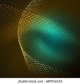 3D illuminated wave of glowing particles. HUD design element. Technology digital splash concept