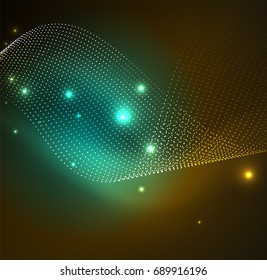 3D illuminated wave of glowing particles. HUD design element. Technology digital splash concept