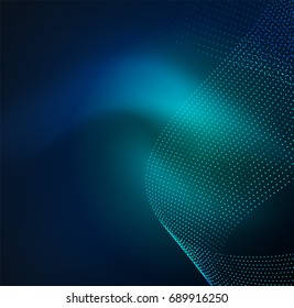 3D illuminated wave of glowing particles. HUD design element. Technology digital splash concept