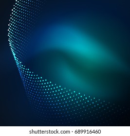 3D illuminated wave of glowing particles. HUD design element. Technology digital splash concept