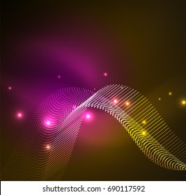 3D illuminated wave of glowing particles. HUD design element. Technology digital splash concept